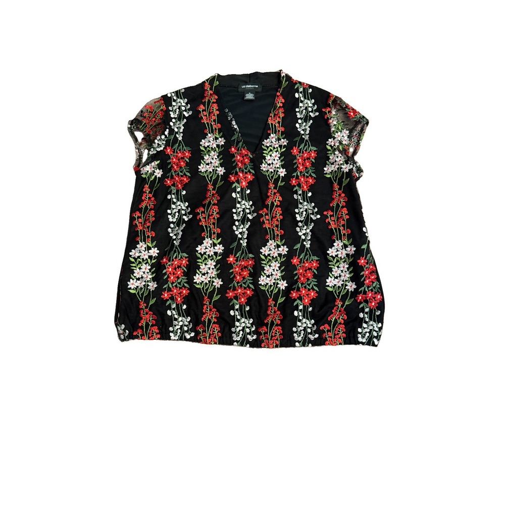 Dark Garden Floral Embroidered Blouse Top Size M Cottagecore Fairy Whimsigoth